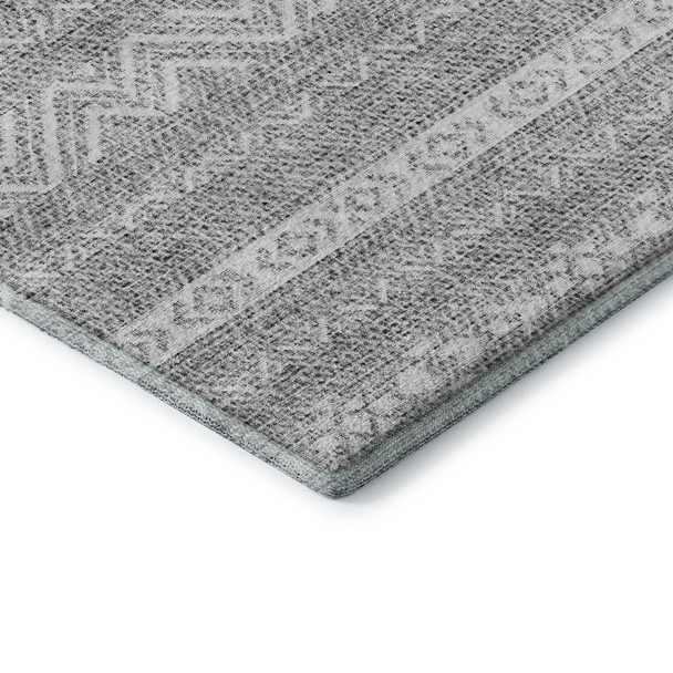 9' X 12' Gray And Silver Southwestern Washable Area Rug With UV Protection