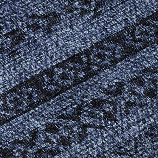 10' X 14' Navy Blue And Gray Southwestern Washable Area Rug With UV Protection