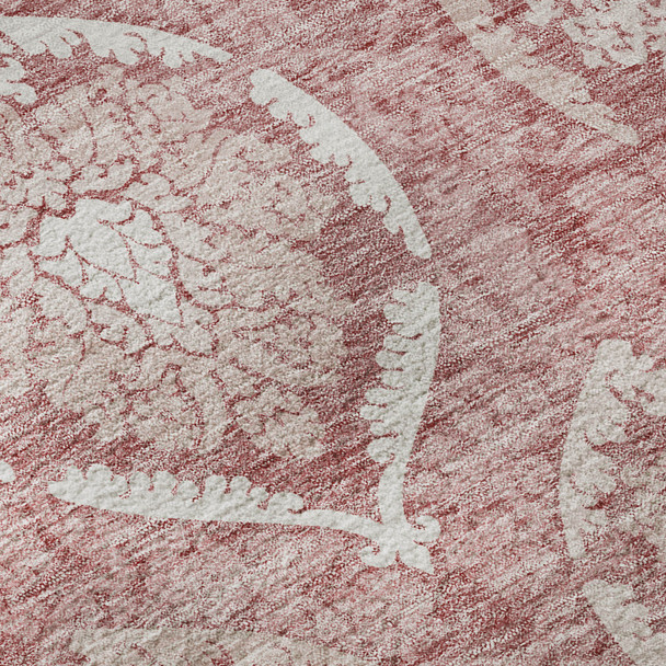 10' X 14' Pink And Ivory Medallion Washable Area Rug With UV Protection