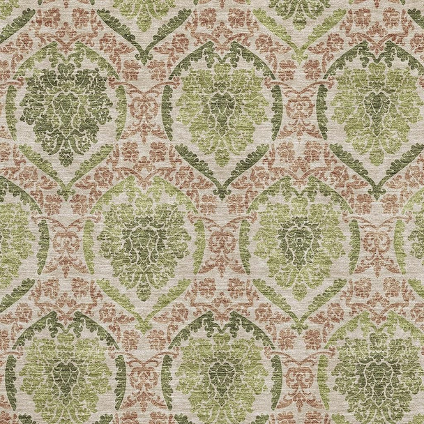 9' X 12' Olive Green And Copper Medallion Washable Area Rug With UV Protection