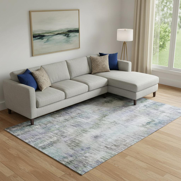 10' X 14' Green Purple And Gray Abstract Washable Area Rug With UV Protection