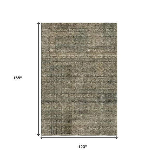 10' X 14' Brown Beige And Gray Striped Washable Area Rug With UV Protection