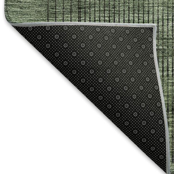 9' X 12' Olive Green And Gray Striped Washable Area Rug With UV Protection