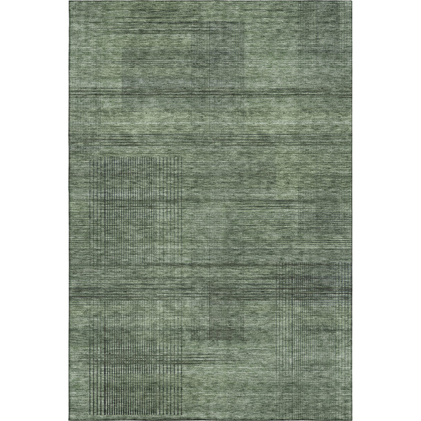 10' X 14' Olive Green And Gray Striped Washable Area Rug With UV Protection