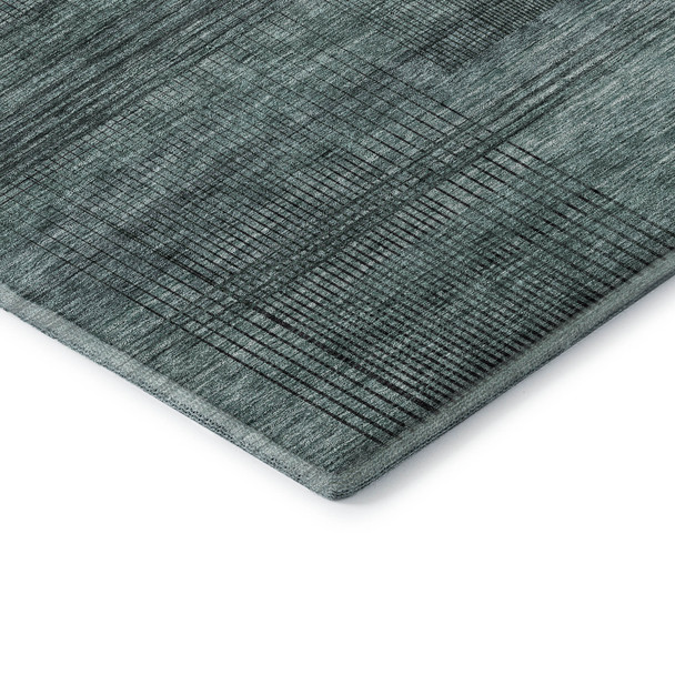 9' X 12' Teal And Gray Striped Washable Area Rug With UV Protection