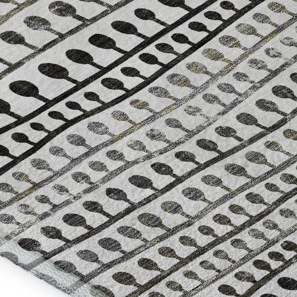8' X 10' Ivory Brown And Gray Striped Washable Area Rug With UV Protection