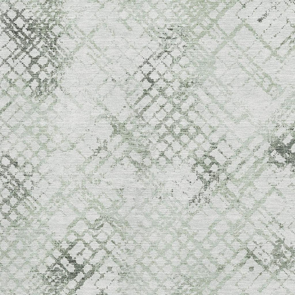 10' X 14' Green And Ivory Abstract Geometric Washable Area Rug With UV Protection