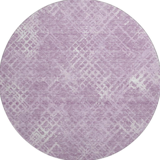8' Lavender And Ivory Abstract Geometric Washable Round Rug With UV Protection