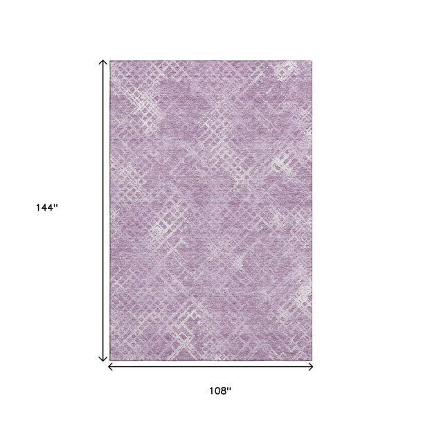 9' X 12' Lavender And Ivory Abstract Geometric Washable Area Rug With UV Protection