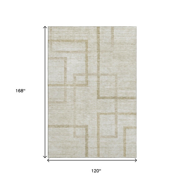 10' X 14' Beige And Taupe Geometric Washable Area Rug With UV Protection