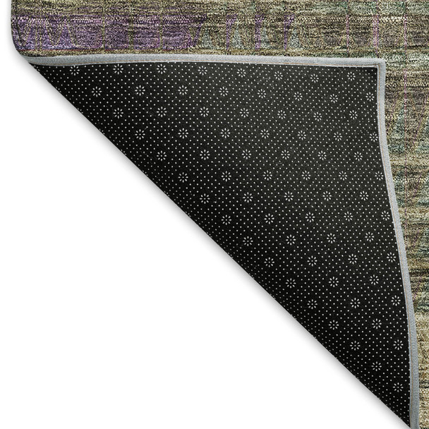 8' Plum Green And Brown Abstract Geometric Washable Round Rug With UV Protection