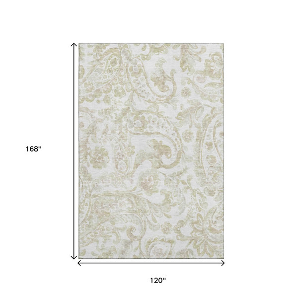 10' X 14' Beige And Ivory Paisley Washable Area Rug With UV Protection