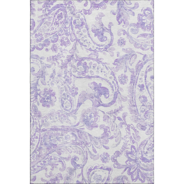 3' X 5' Lavender And Ivory Paisley Washable Area Rug With UV Protection