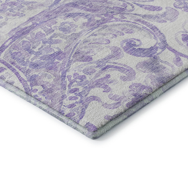 5' X 8' Lavender And Ivory Paisley Washable Area Rug With UV Protection