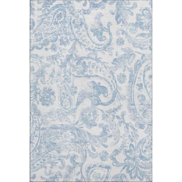 9' X 12' Sky Blue And Ivory Paisley Washable Area Rug With UV Protection