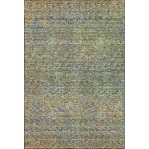 5' X 8' Green And Gold Abstract Washable Area Rug With UV Protection