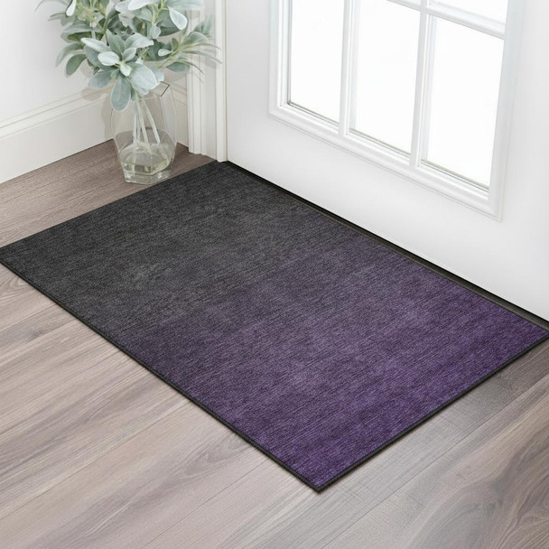 3' X 5' Eggplant And Charcoal Ombre Washable Area Rug With UV Protection