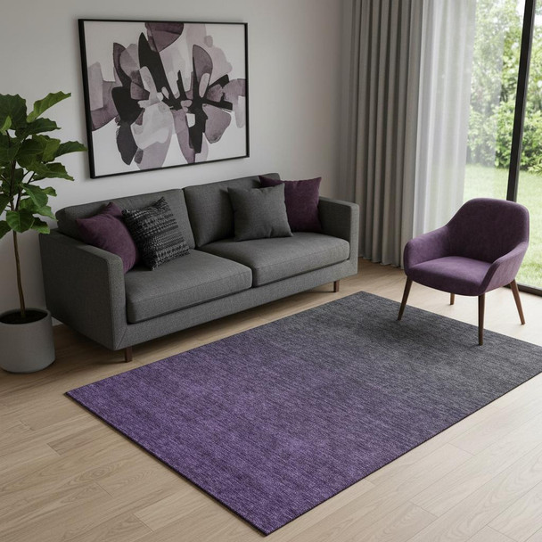 5' X 8' Eggplant And Charcoal Ombre Washable Area Rug With UV Protection