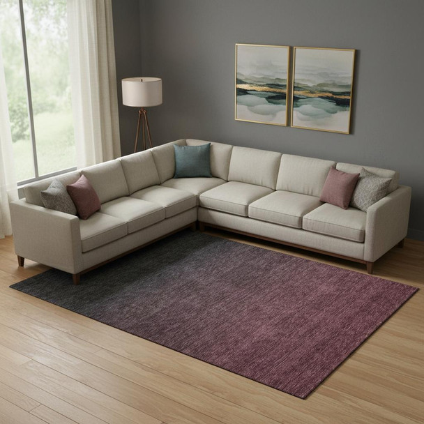 8' X 10' Merlot And Charcoal Ombre Washable Area Rug With UV Protection