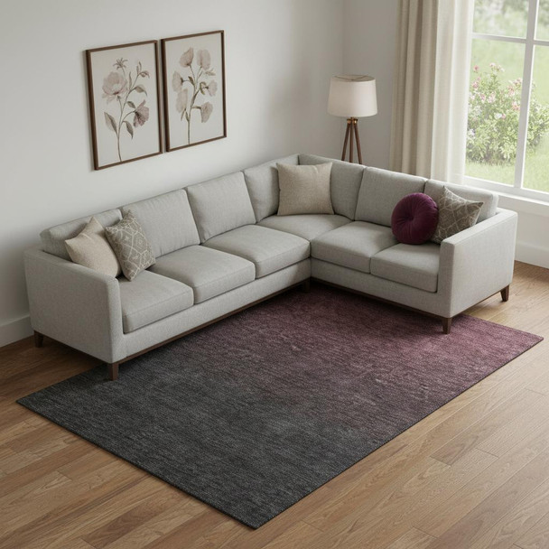 9' X 12' Merlot And Charcoal Ombre Washable Area Rug With UV Protection
