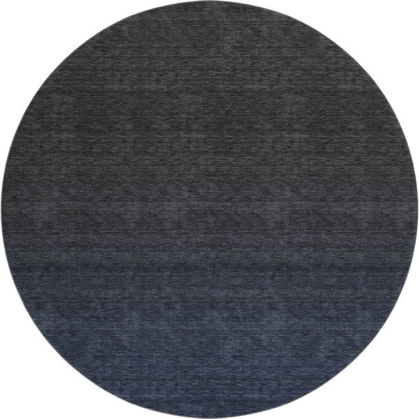 8' Navy Blue And Charcoal Ombre Washable Round Rug With UV Protection