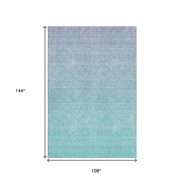 9' X 12' Sky Blue And Ivory Ombre Washable Area Rug With UV Protection