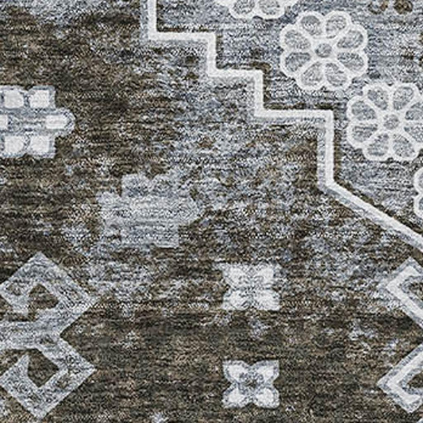 3' X 5' Chocolate Gray And Ivory Medallion Washable Area Rug With UV Protection