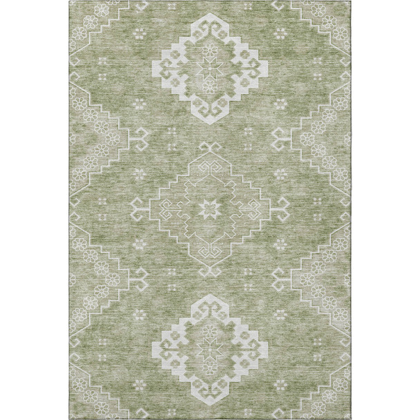 8' X 10' Artichoke Green And Ivory Medallion Washable Area Rug With UV Protection