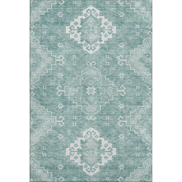 3' X 5' Aqua And Ivory Medallion Washable Area Rug With UV Protection