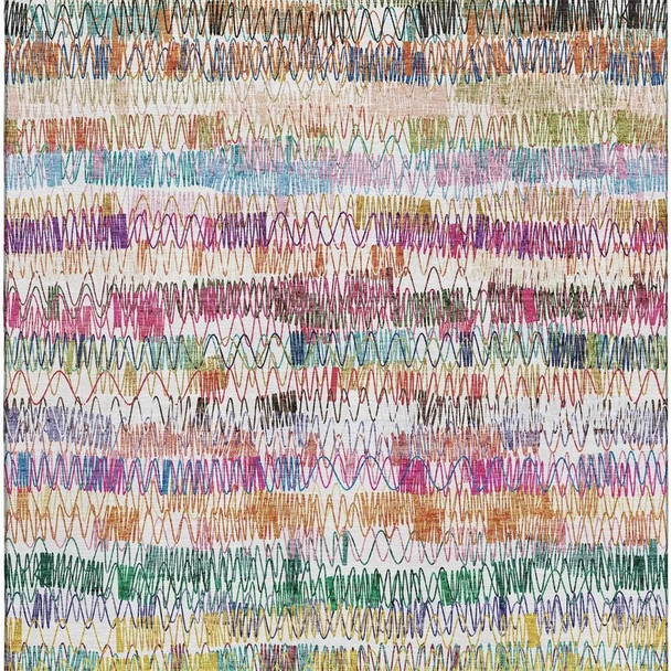 3' X 5' Green Purple And Orange Striped Washable Area Rug With UV Protection