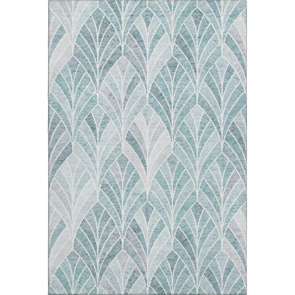 8' X 10' Aqua And Ivory Geometric Washable Area Rug With UV Protection