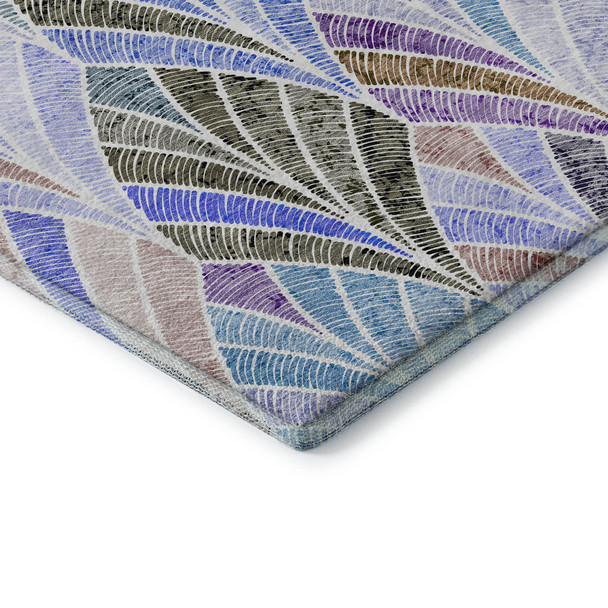 5' X 8' Blue Brown And Blush Geometric Washable Area Rug With UV Protection