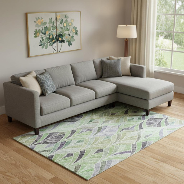9' X 12' Green Purple And Ivory Geometric Washable Area Rug With UV Protection
