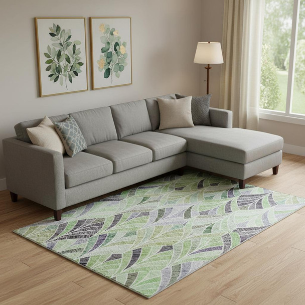 10' X 14' Green Purple And Ivory Geometric Washable Area Rug With UV Protection