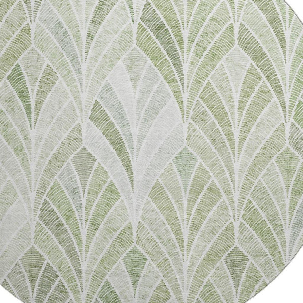 8' Sage And Ivory Geometric Washable Round Rug With UV Protection