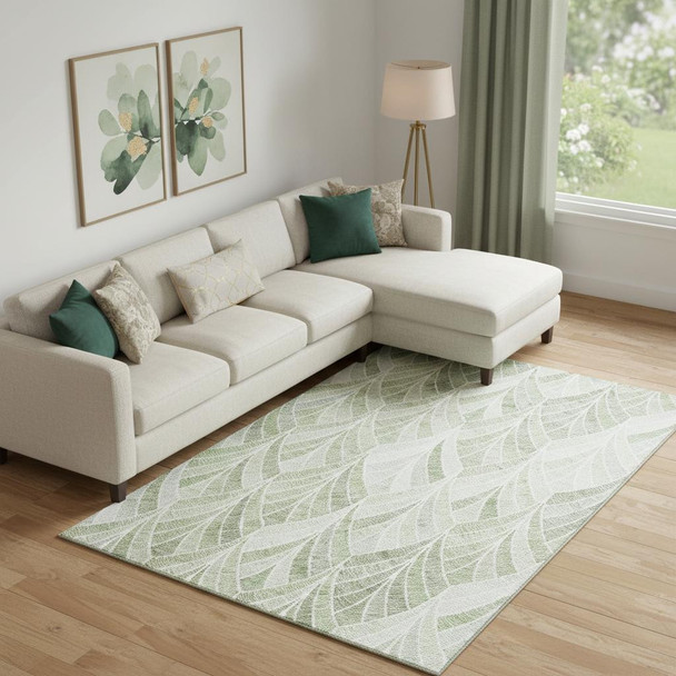 8' X 10' Sage And Ivory Geometric Washable Area Rug With UV Protection
