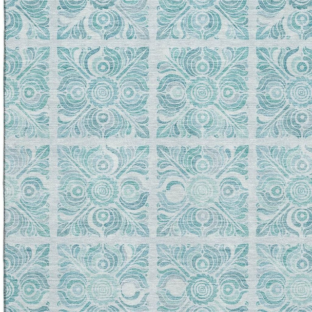 3' X 5' Turquoise And Ivory Medallion Washable Area Rug With UV Protection