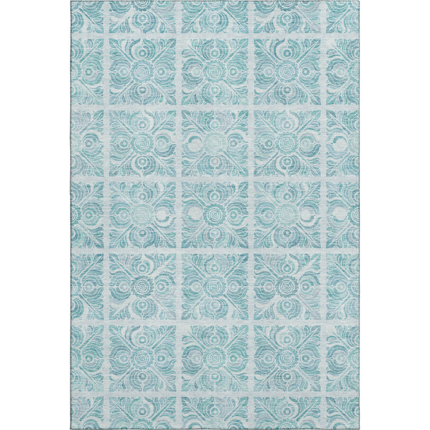 8' X 10' Turquoise And Ivory Medallion Washable Area Rug With UV Protection