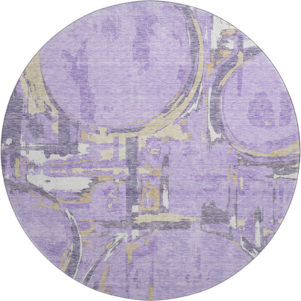 8' Lavender Beige And Gray Geometric Washable Round Rug With UV Protection