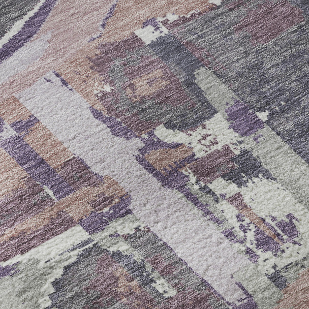 9' X 12' Purple Gray And Lavender Geometric Washable Area Rug With UV Protection