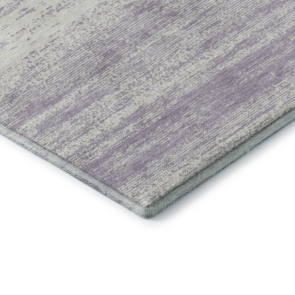 8' Lavender And Ivory Striped Washable Round Rug With UV Protection