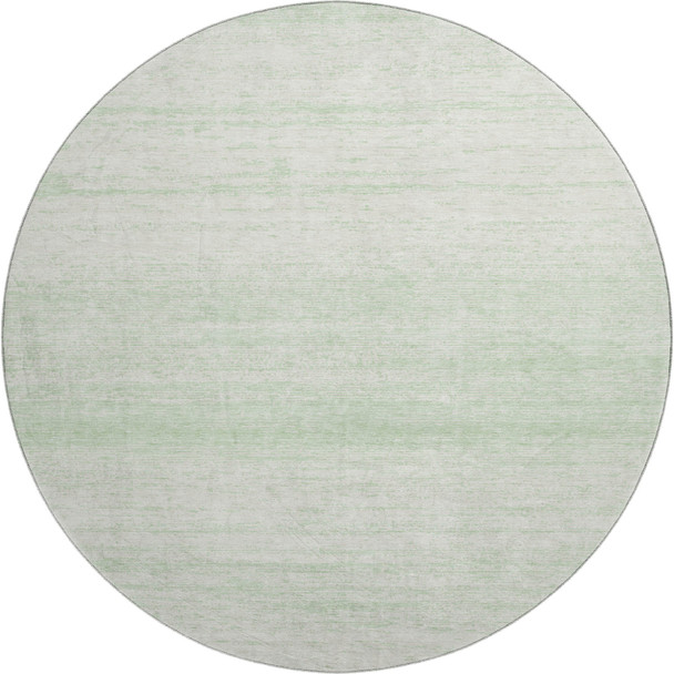 8' Mint Green And Ivory Striped Washable Round Rug With UV Protection