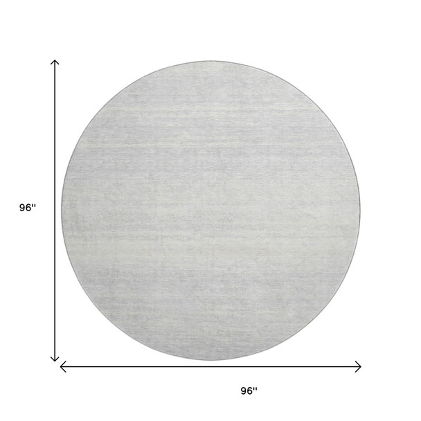 8' Silver And Gray Striped Washable Round Rug With UV Protection