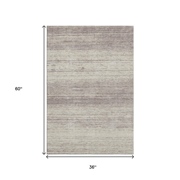 3' X 5' Taupe And Beige Striped Washable Area Rug With UV Protection