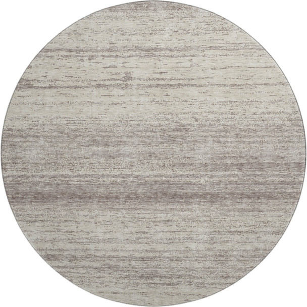 8' Taupe And Beige Striped Washable Round Rug With UV Protection