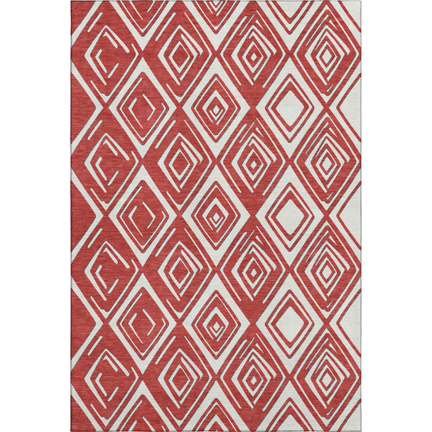8' X 10' Red And Ivory Geometric Washable Area Rug With UV Protection