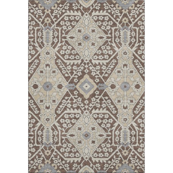 8' X 10' Chocolate Gray And Beige Floral Washable Area Rug With UV Protection