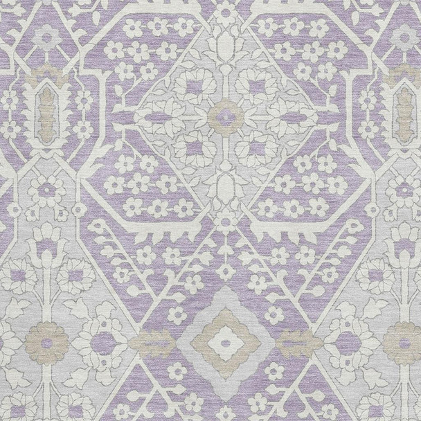 5' X 8' Lavender Gray And Beige Floral Washable Area Rug With UV Protection