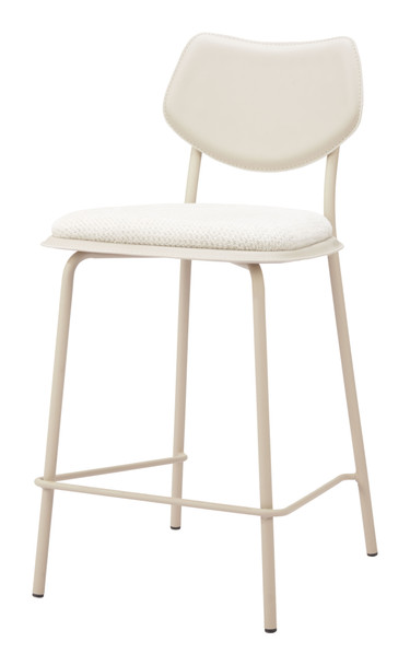 Set of Four 26" Light Gray Fabric Faux Leather and Steel Counter Height Bar Chairs