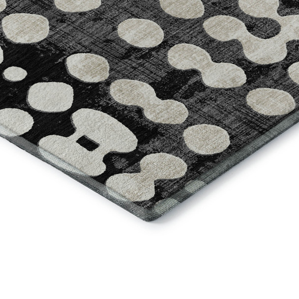 8' X 10' Black And Ivory Polka Dot Washable Area Rug With UV Protection